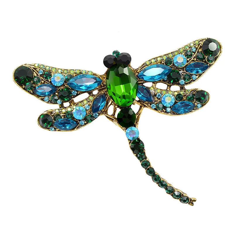 Vintage Crystal Dragonfly Brooch Large Insect Pin Women Dress Coat Gift