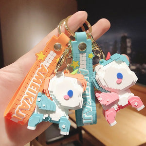 Unicorn Pixel Block Keychain Decoration Pendant Gift