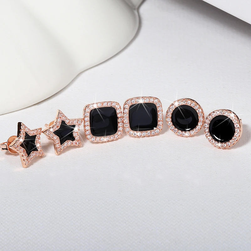 Heart Bling Zircon Stone Rose Stud Earrings for Women