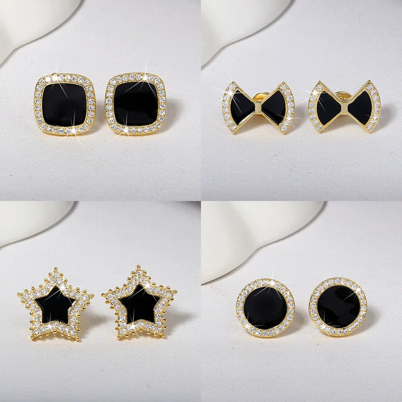 Heart Bling Zircon Stone Rose Stud Earrings for Women