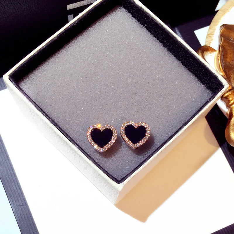 Heart Bling Zircon Stone Rose Stud Earrings for Women