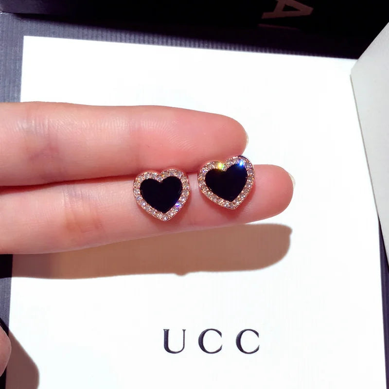Heart Bling Zircon Stone Rose Stud Earrings for Women