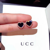 Heart Bling Zircon Stone Rose Stud Earrings for Women