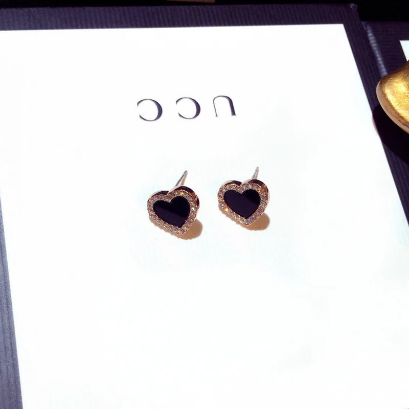 Heart Bling Zircon Stone Rose Stud Earrings for Women