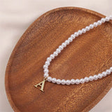 Letter Pearl Choker Necklace for Girls Women's Neck Jewelry