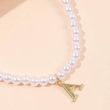 Letter Pearl Choker Necklace for Girls Women's Neck Jewelry