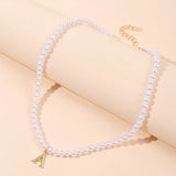 Letter Pearl Choker Necklace for Girls Women's Neck Jewelry