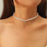 Letter Pearl Choker Necklace for Girls Women's Neck Jewelry