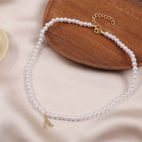 Letter Pearl Choker Necklace for Girls Women's Neck Jewelry
