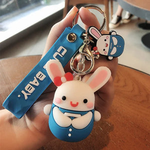 Long-eared Rabbit Keyring Pendant Cute Anime Key Chain Bag Ornaments Couple KeyC