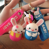 Long-eared Rabbit Keyring Pendant Cute Anime Key Chain Bag Ornaments Couple KeyC