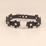 Leather Flower Collar Necklace Metal Heart Link Leather Band Collar