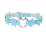 Leather Flower Collar Necklace Metal Heart Link Leather Band Collar