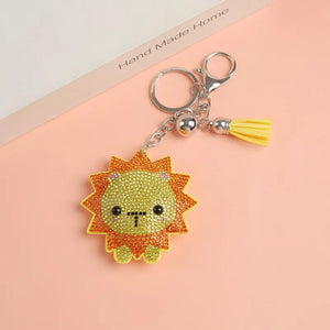Lion Keychain Leather Tassel Metal Crystal Key Chain Charm Bag Auto Pendant