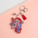 Lion Keychain Leather Tassel Metal Crystal Key Chain Charm Bag Auto Pendant