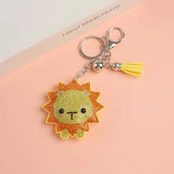 Lion Keychain Leather Tassel Metal Crystal Key Chain Charm Bag Auto Pendant