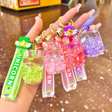 Cartoon Cup Drink Bottle Acrylic Floating Quicksand Keychain