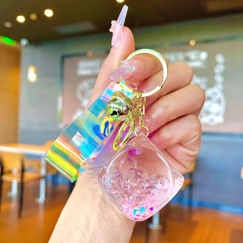 Cartoon Cup Drink Bottle Acrylic Floating Quicksand Keychain