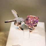 Little Bird Ring Silver Big CZ Women Wedding Cocktail Jewelry