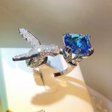 Little Bird Ring Silver Big CZ Women Wedding Cocktail Jewelry