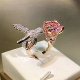 Little Bird Ring Silver Big CZ Women Wedding Cocktail Jewelry