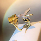 Little Bird Ring Silver Big CZ Women Wedding Cocktail Jewelry