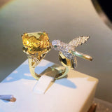 Little Bird Ring Silver Big CZ Women Wedding Cocktail Jewelry