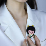 Lady Glitter Acrylic Brooches Cartoon Face Figure