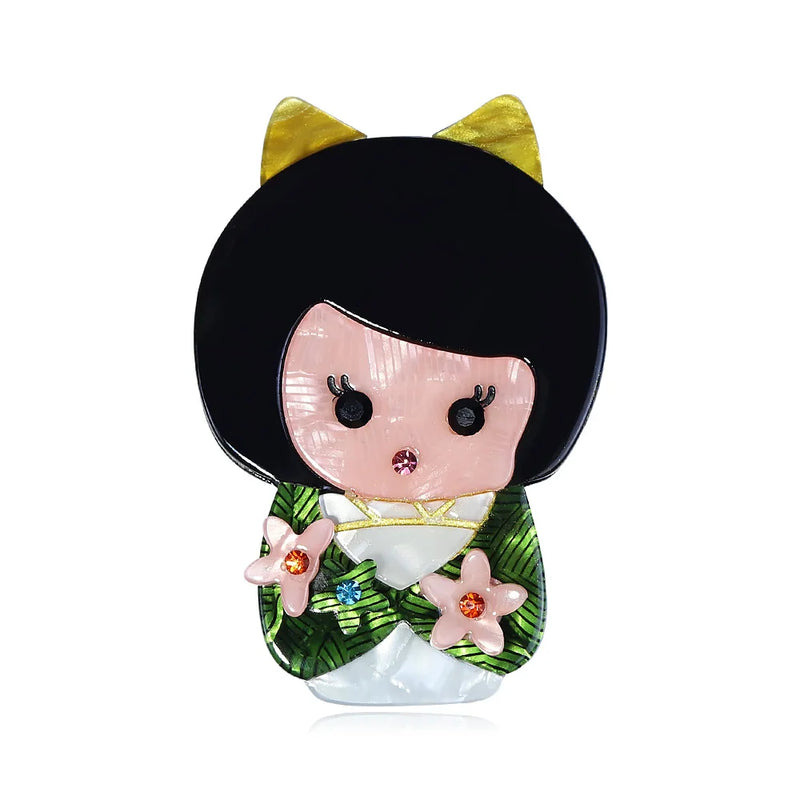 Lady Glitter Acrylic Brooches Cartoon Face Figure