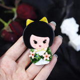 Lady Glitter Acrylic Brooches Cartoon Face Figure