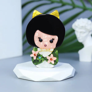 Lady Glitter Acrylic Brooches Cartoon Face Figure