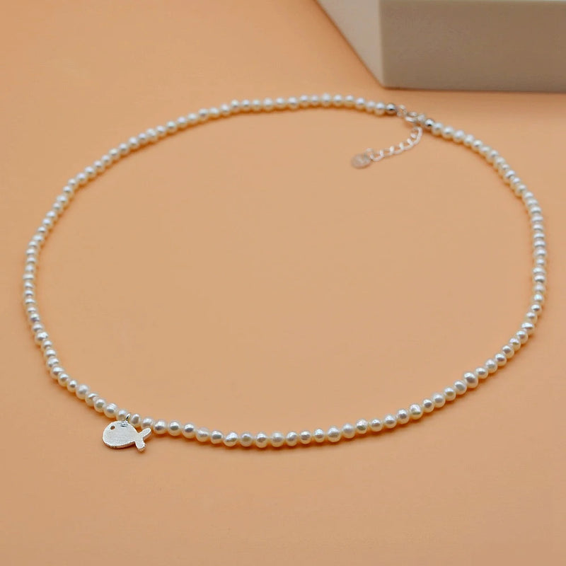 Freshwater Pearl Whale Necklace 925 Sterling Silver Pendant Girls Jewelry