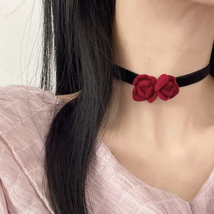 Lolita Red Flower Velvet Choker Party Necklace