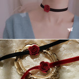 Lolita Girl Sweet Red Flower Velvet Choker Necklace