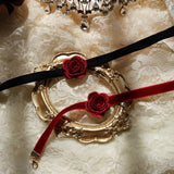 Lolita Girl Sweet Red Flower Velvet Choker Necklace