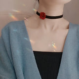 Lolita Girl Sweet Red Flower Velvet Choker Necklace