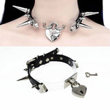 Lolita Spikes Leather Patchwork Collar Choker Necklace