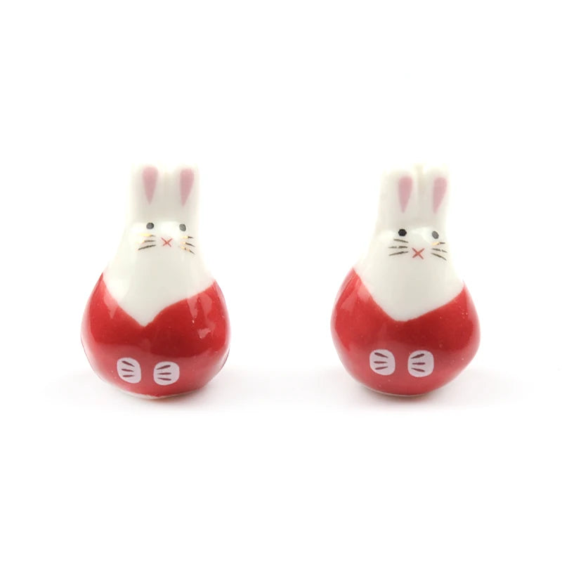 Red Rabbit Shape 3mm Big Hole Hand Painted Ceramic Beads