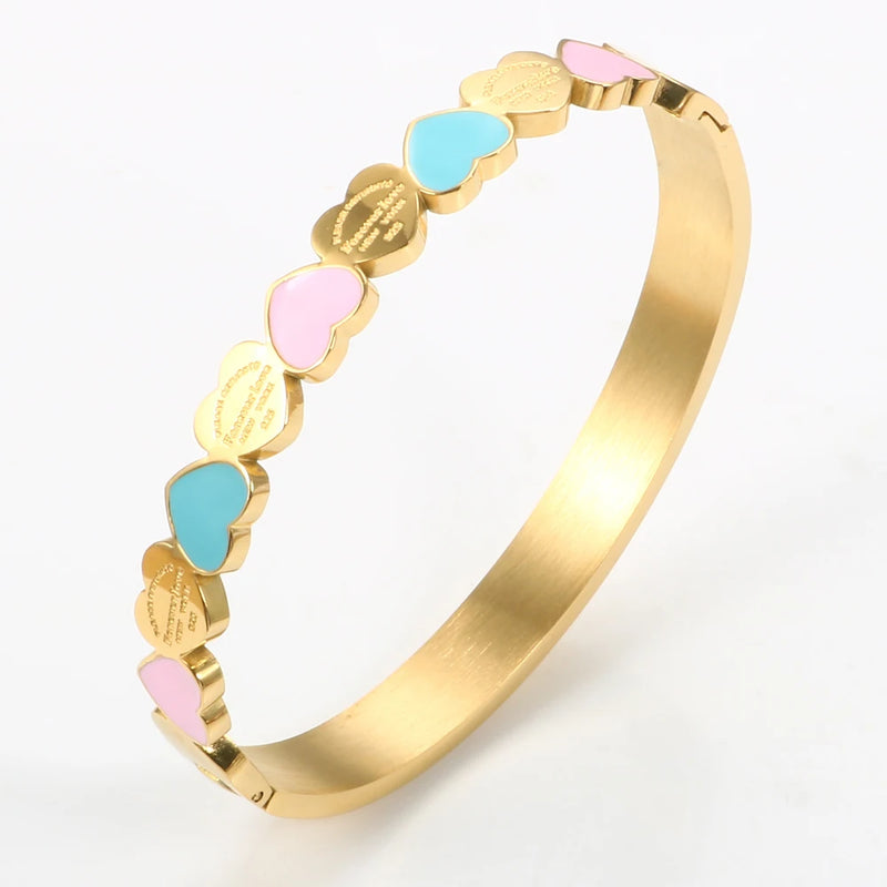 Love Heart Stainless Steel Cuff Bangles for Women