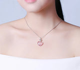 Pink Crystal Zircon Heart Pendant Necklace for Women