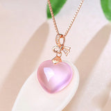 Pink Crystal Zircon Heart Pendant Necklace for Women
