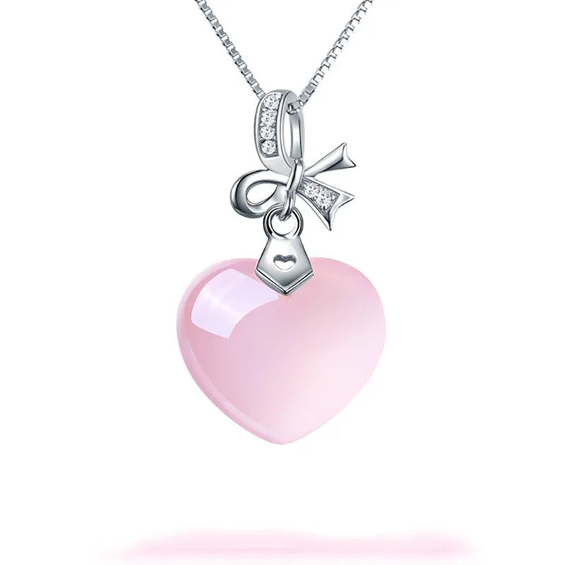 Pink Crystal Zircon Heart Pendant Necklace for Women