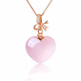 Pink Crystal Zircon Heart Pendant Necklace for Women