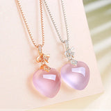 Pink Crystal Zircon Heart Pendant Necklace for Women