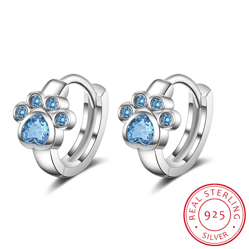 Cat Paw Hoop Earrings 925 Sterling Silver CZ For Girls Birthday