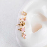 Lovely Girl Stud Rose Colors Pink Stone Candy Ice Cream Juice 5PCS Set