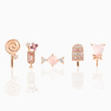 Lovely Girl Stud Rose Colors Pink Stone Candy Ice Cream Juice 5PCS Set