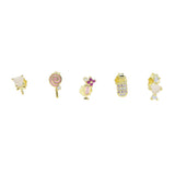Lovely Girl Stud Rose Colors Pink Stone Candy Ice Cream Juice 5PCS Set