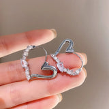 Rhinestone Heart Earrings 925 Silver CZ Stud Wedding Jewelry