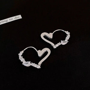 Rhinestone Heart Earrings 925 Silver CZ Stud Wedding Jewelry